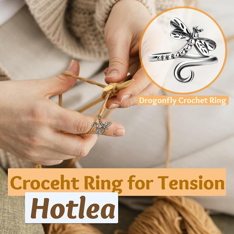 Hotlea Store 8 PCS Crochet Rings Sunflower Crown Cat Dog Butterfly Four-Leaf Clover Adjustable Yarn Tension Ring Knitting Tools Supplies Crochet Gifts for Crocheters - Image 3